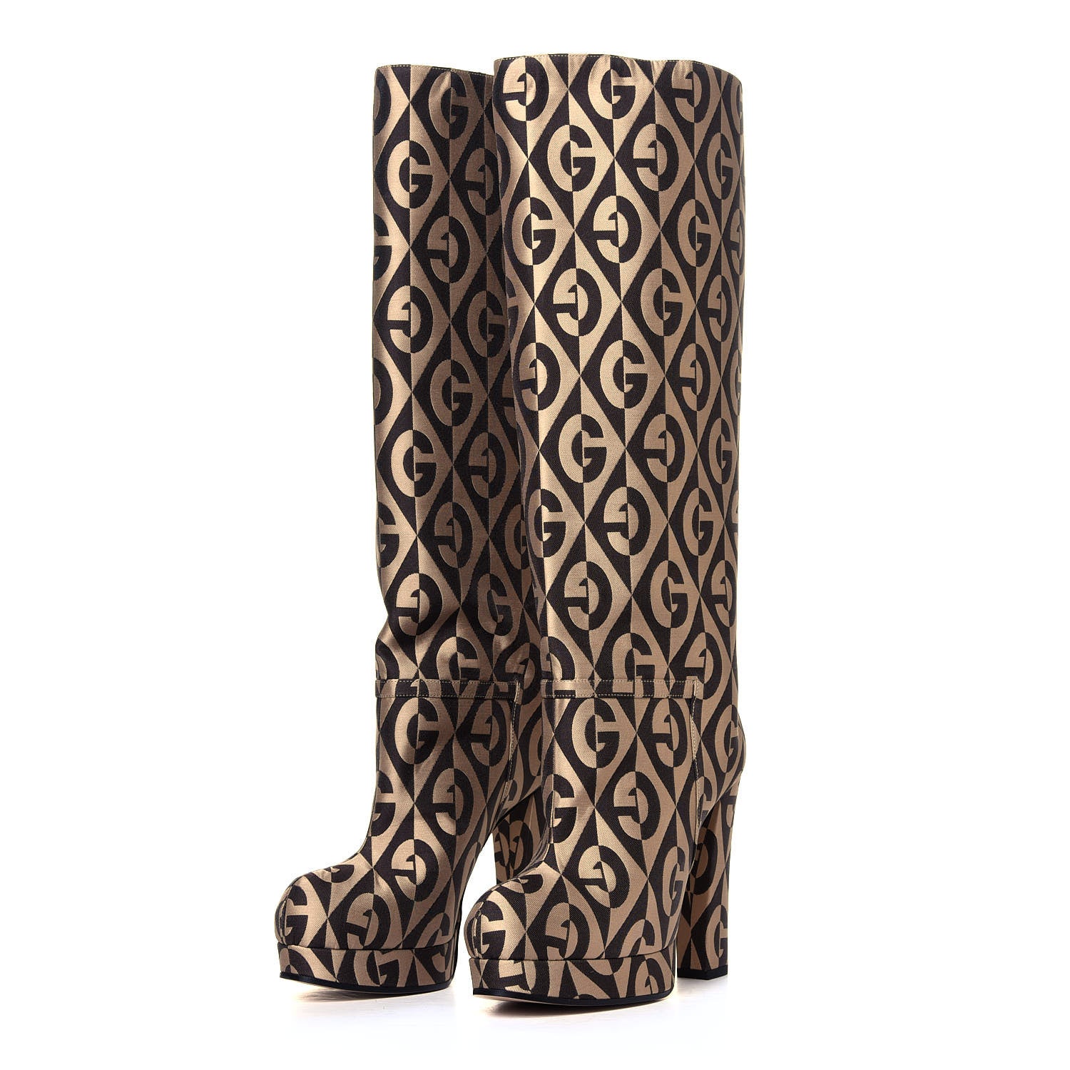 Gucci Fabric G Rhombus Print Platform Boots 35.5 Beige Cocoa 2 of 3