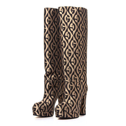 Gucci Fabric G Rhombus Print Platform Boots 35.5 Beige Cocoa 2 of 3