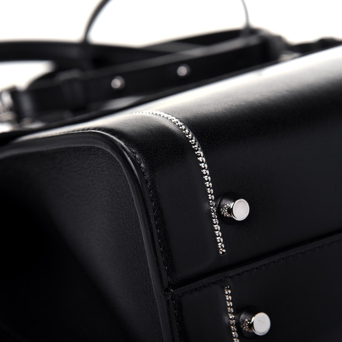 Grained Calfskin Chain Small Shark Lock Satchel Black