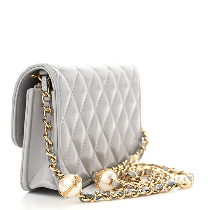 Chanel Lambskin Pearl Quilted Flap Phone Holder With Chain Grey 3 of 13