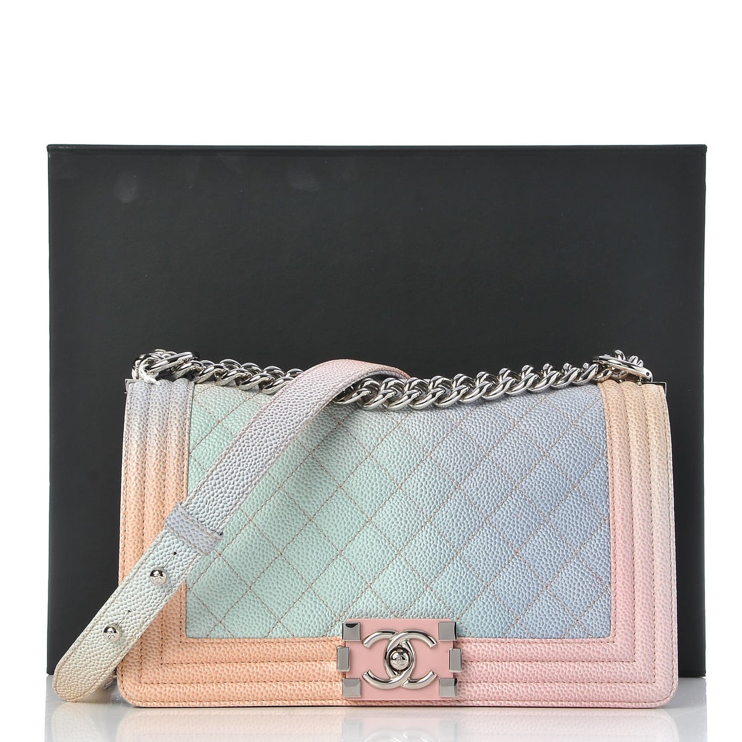 Caviar Quilted Medium Rainbow Boy Flap Pink Multicolor