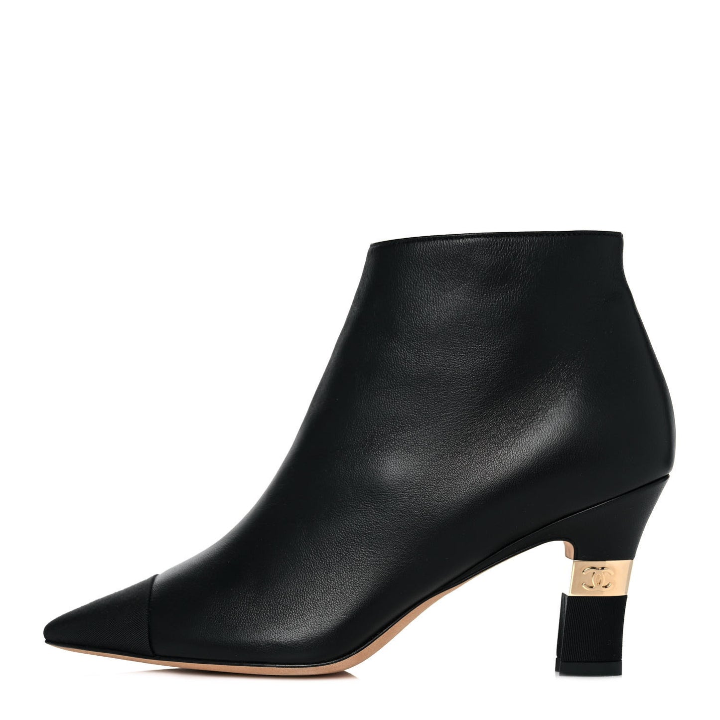 Lambskin Grosgrain Cap Toe Short Ankle Boots 36 Black
