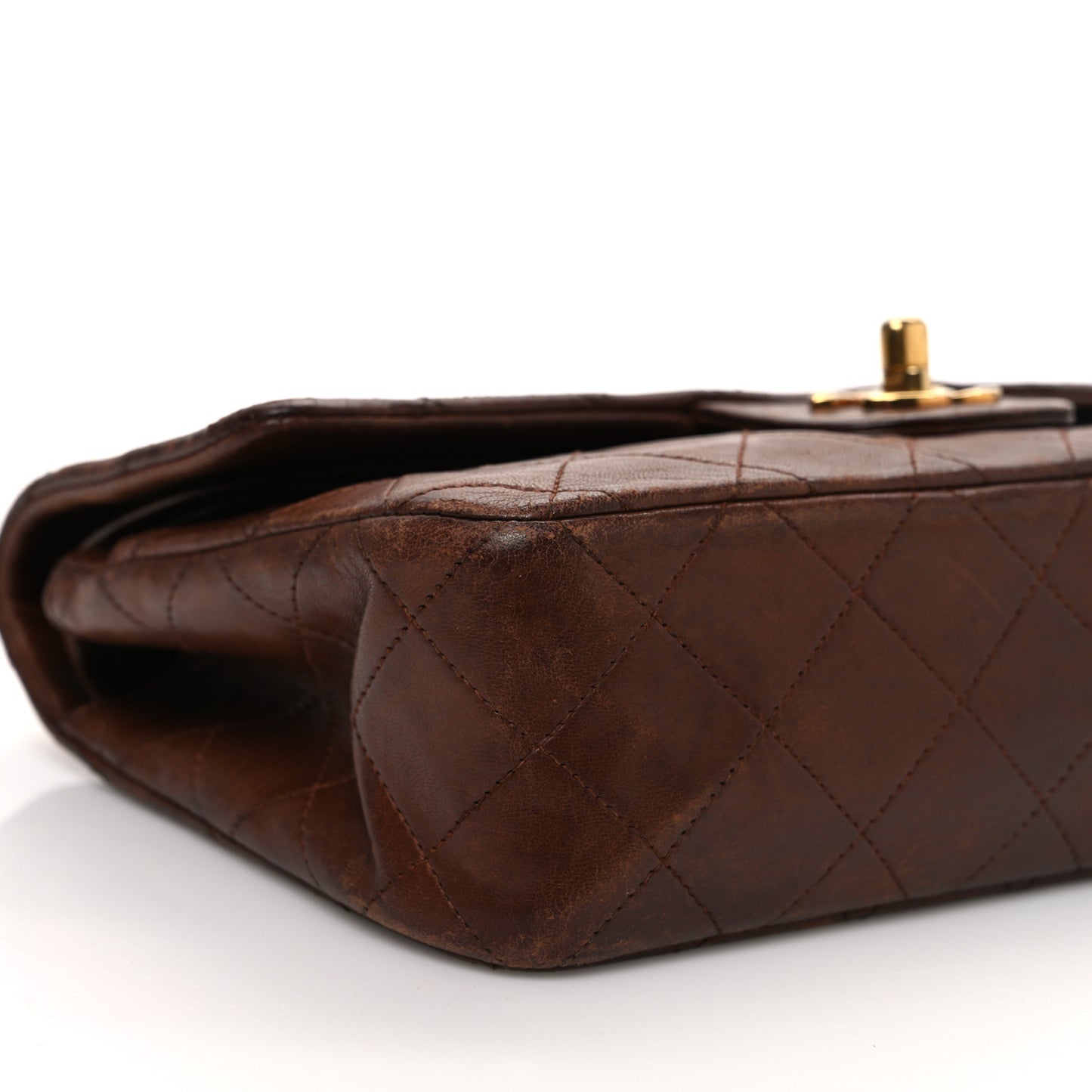 Lambskin Quilted Small Double Flap Brown