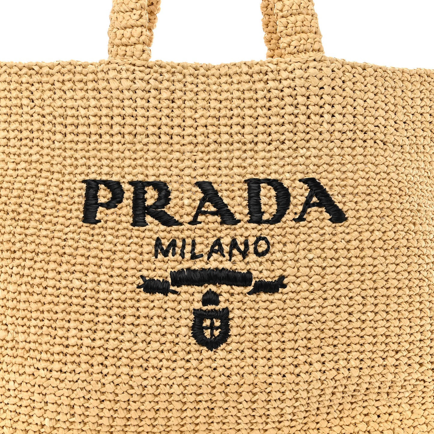 Yarn Raffia Effect Crochet Embroidered Logo Tote Naturale