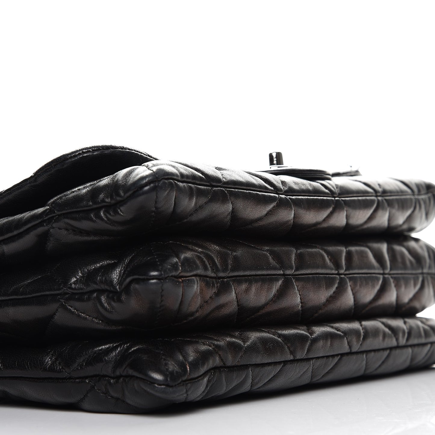 Lambskin Quilted 3 Accordion Flap Bag Black