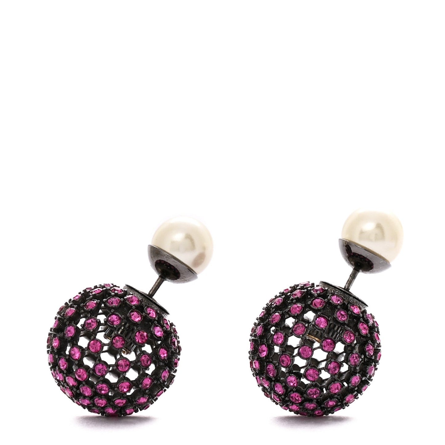 Crystal Pearl Dior Tribales Earrings Black Pink