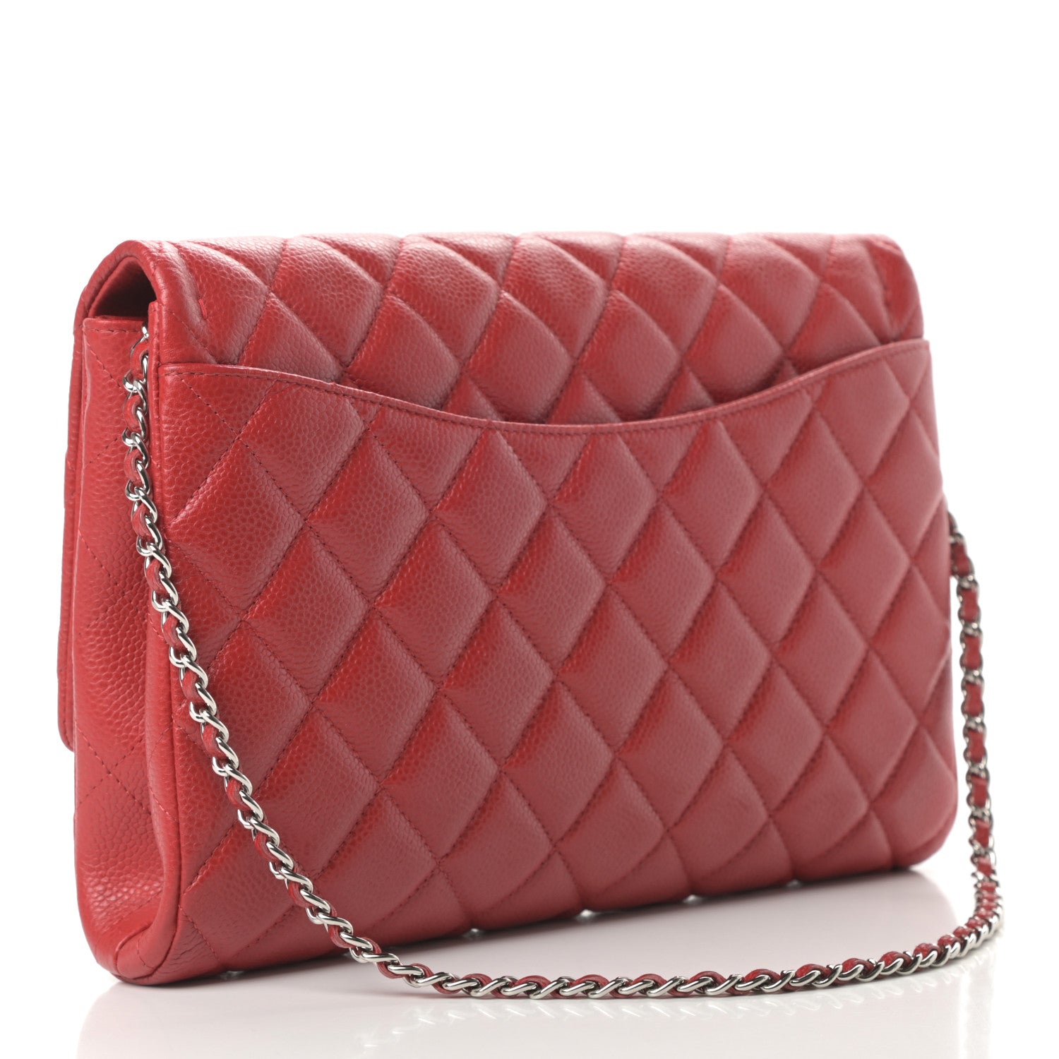 Chanel Caviar Quilted Clutch With Chain Flap Red 3 of 13