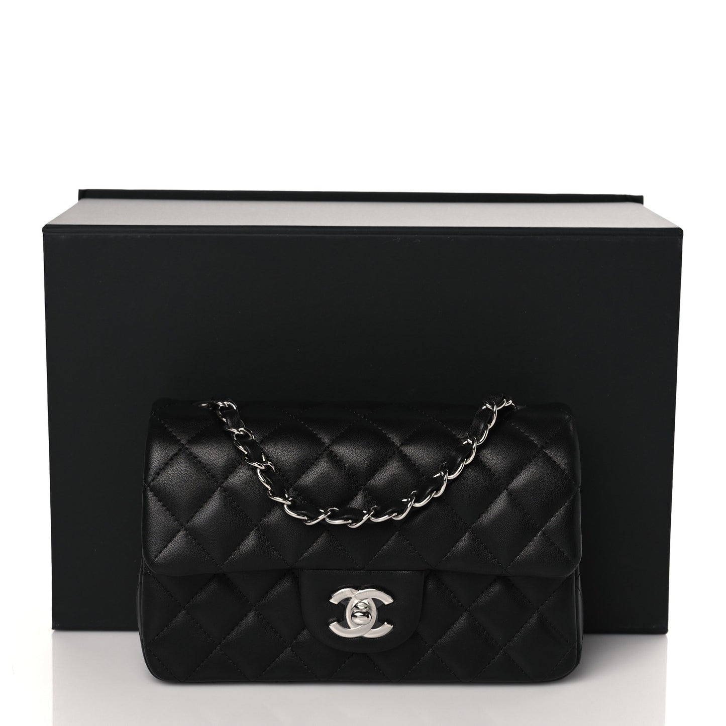 Lambskin Quilted Mini Rectangular Flap Black