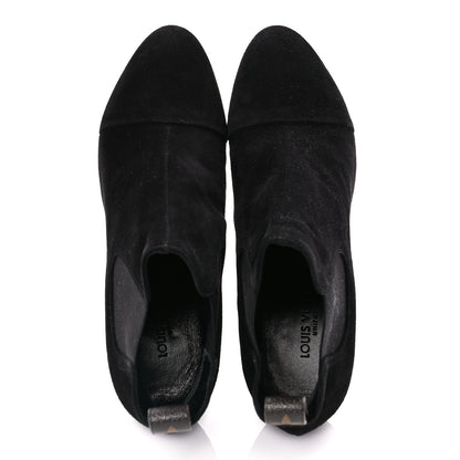 Louis Vuitton Suede Monogram Uniformes Cap Toe Chelsea 75mm Ankle Boots 38.5 Black 8 of 8