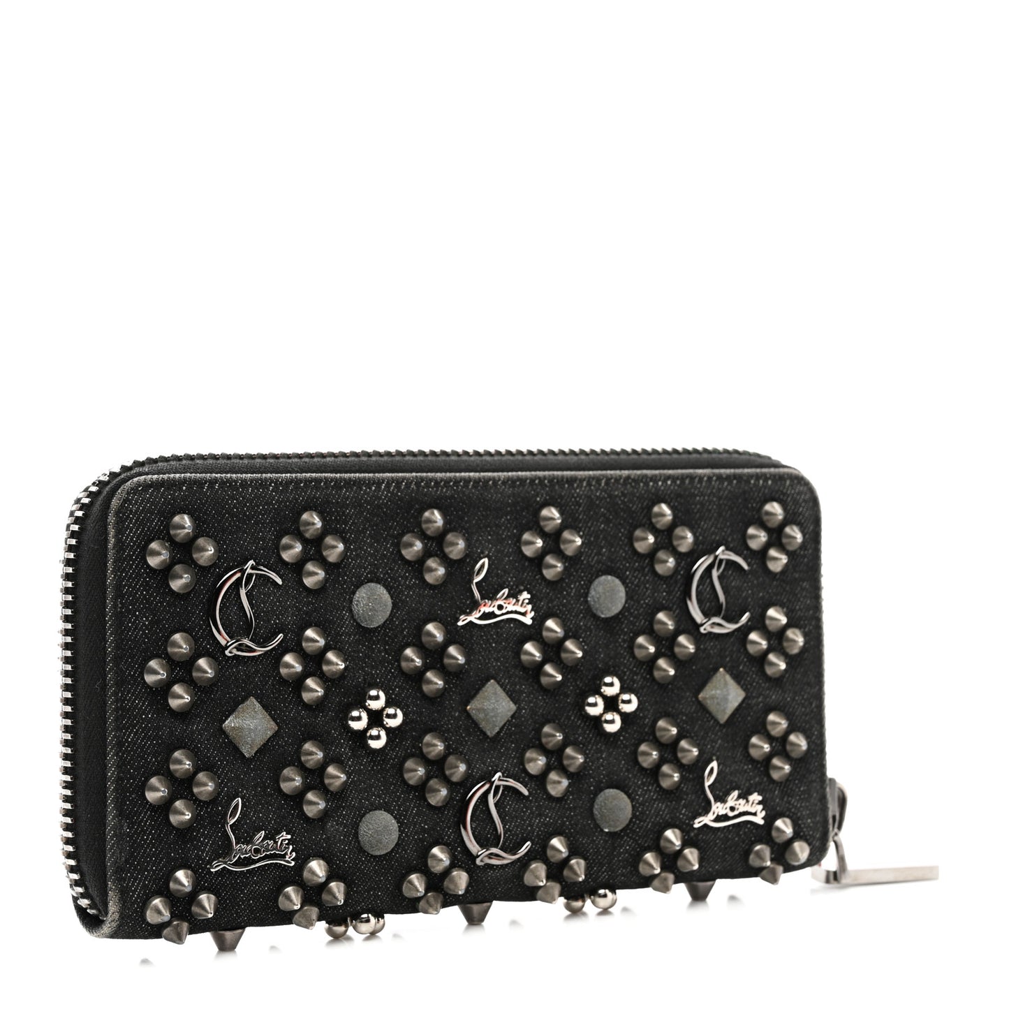 Denim Panettone Spiked Zip Around Wallet Black