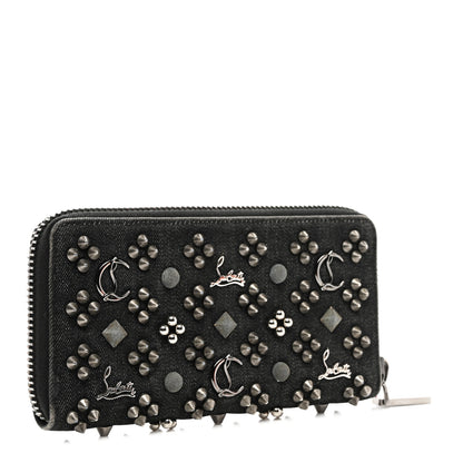 Christian Louboutin Denim Panettone Spiked Zip Around Wallet Black 3 of 6
