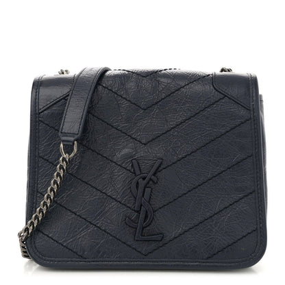 Saint Laurent Crinkled Calfskin Matelasse Monogram Niki Chain Wallet Deep Marine 1 of 7