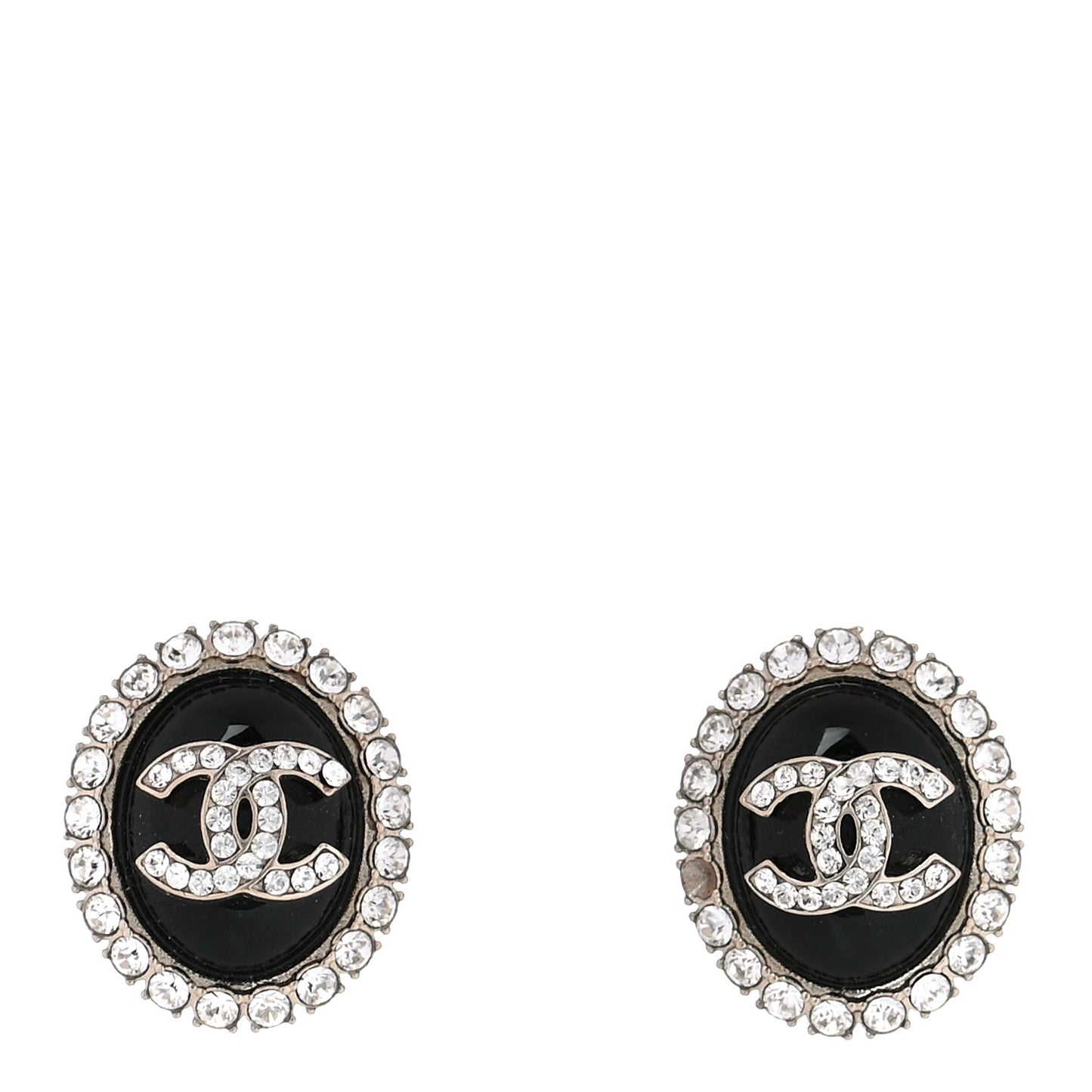 Crystal Enamel CC Round Earrings Light Gold Black