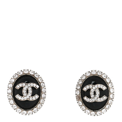 Chanel Crystal Enamel CC Round Earrings Light Gold Black 1 of 6
