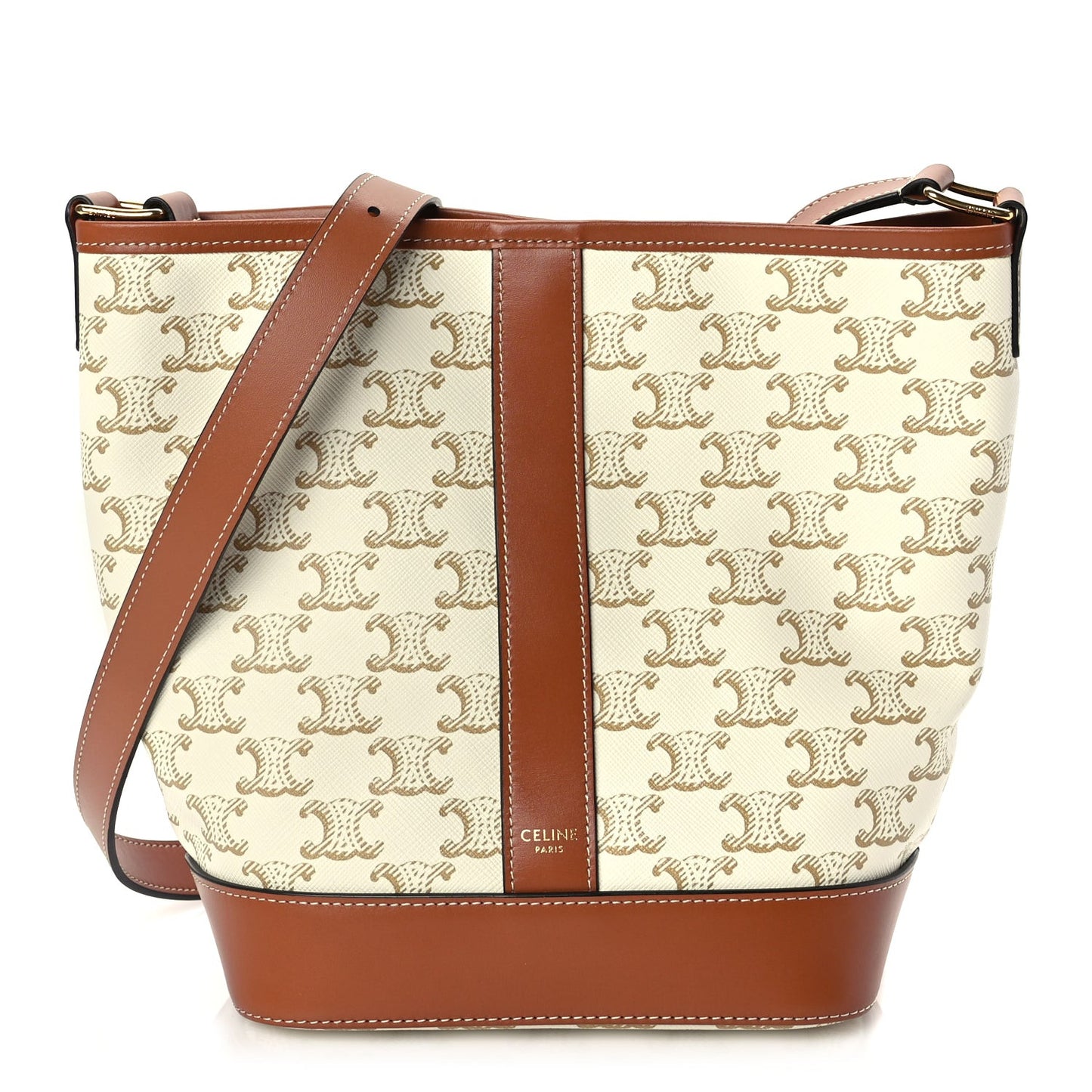 Triomphe Canvas Calfskin Small Bucket Bag White