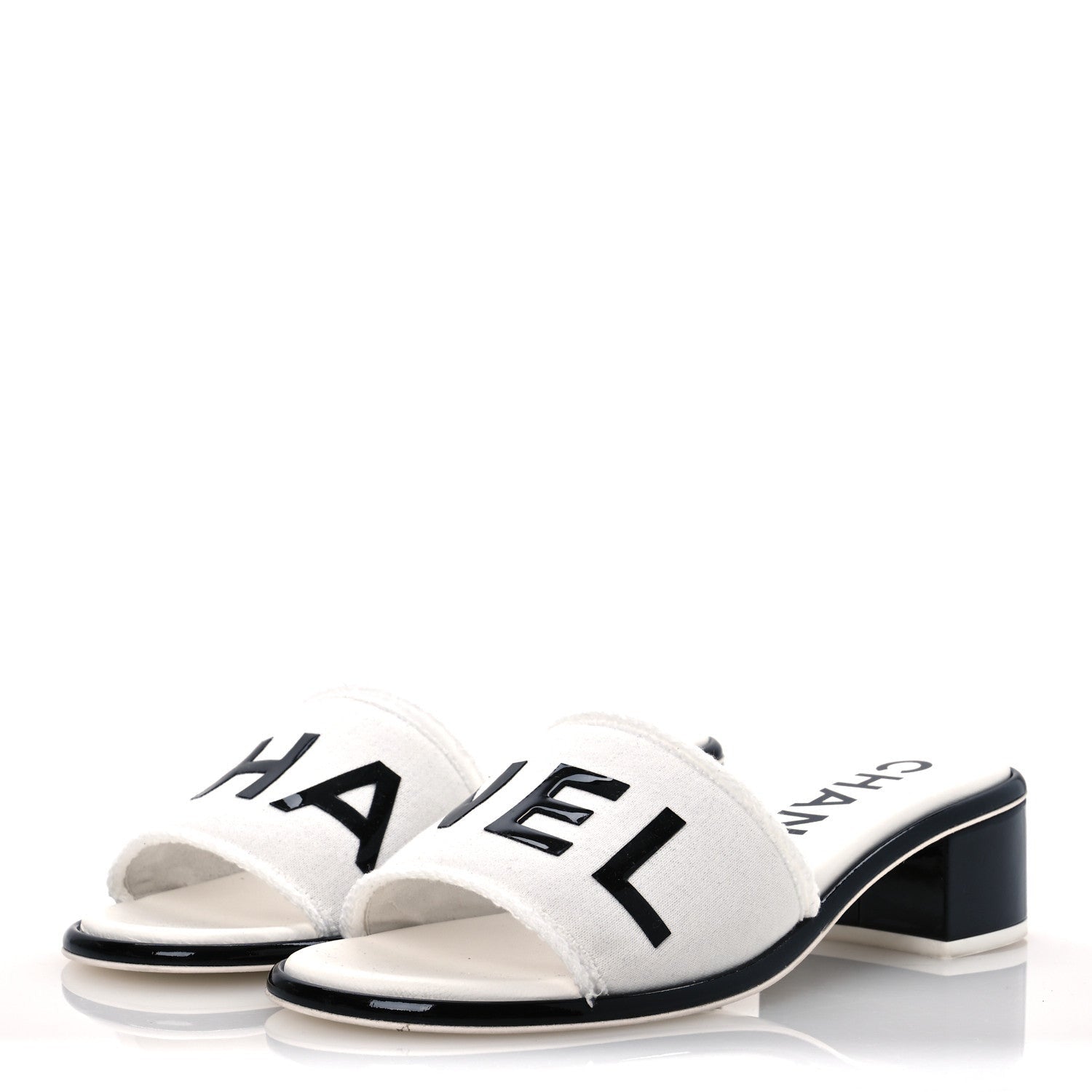 Chanel Cotton Logo Mule Sandals 39 White Black 4 of 7