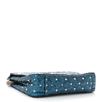 Valentino Garavani Metallic Wrinkled Lambskin Star Medium Rockstud Spike Shoulder Bag Peacock 4 of 10