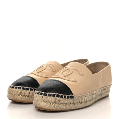 Chanel Lambskin CC Espadrilles 36 Beige Black 2 of 9