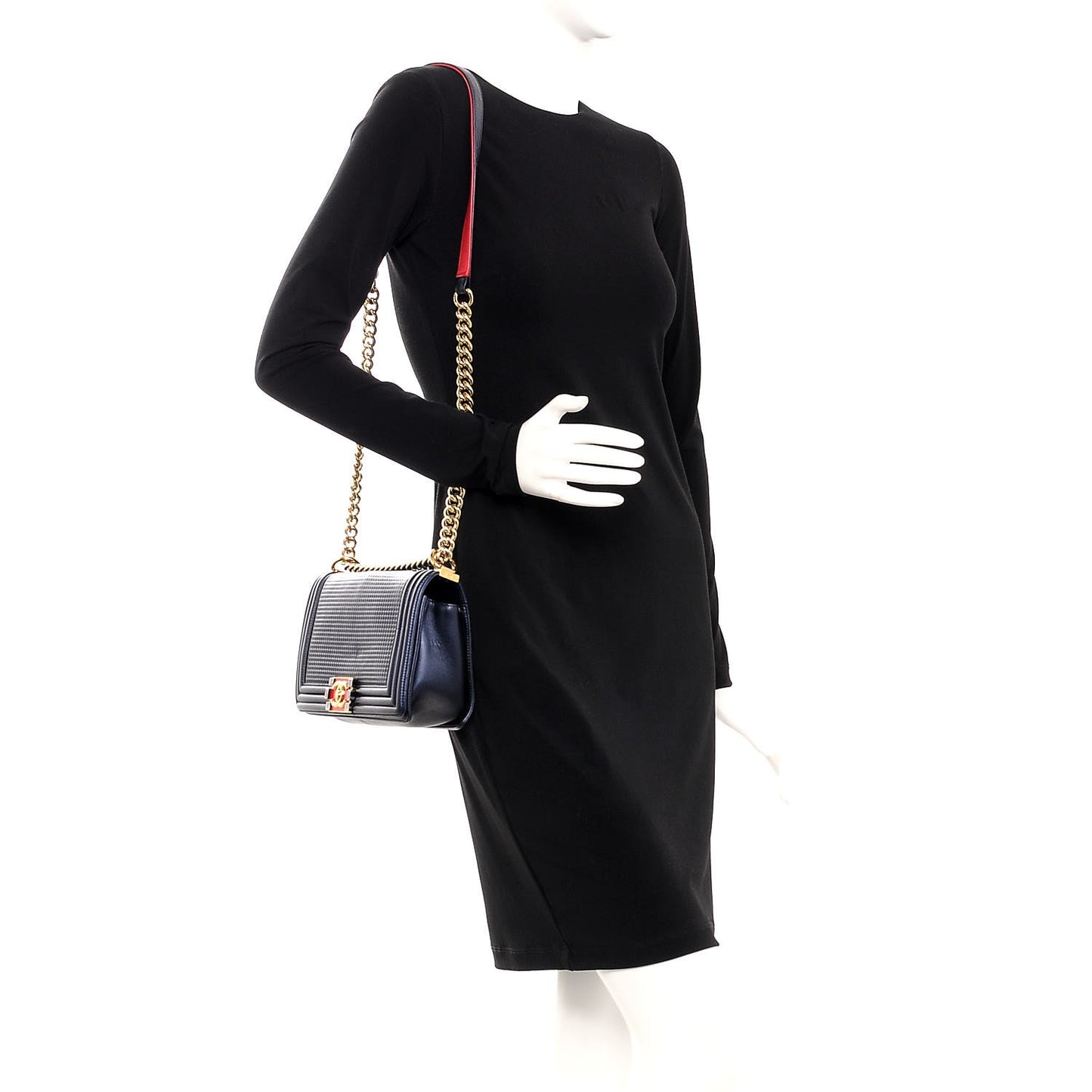 Lambskin Embossed Medium Boy Cube Flap Navy