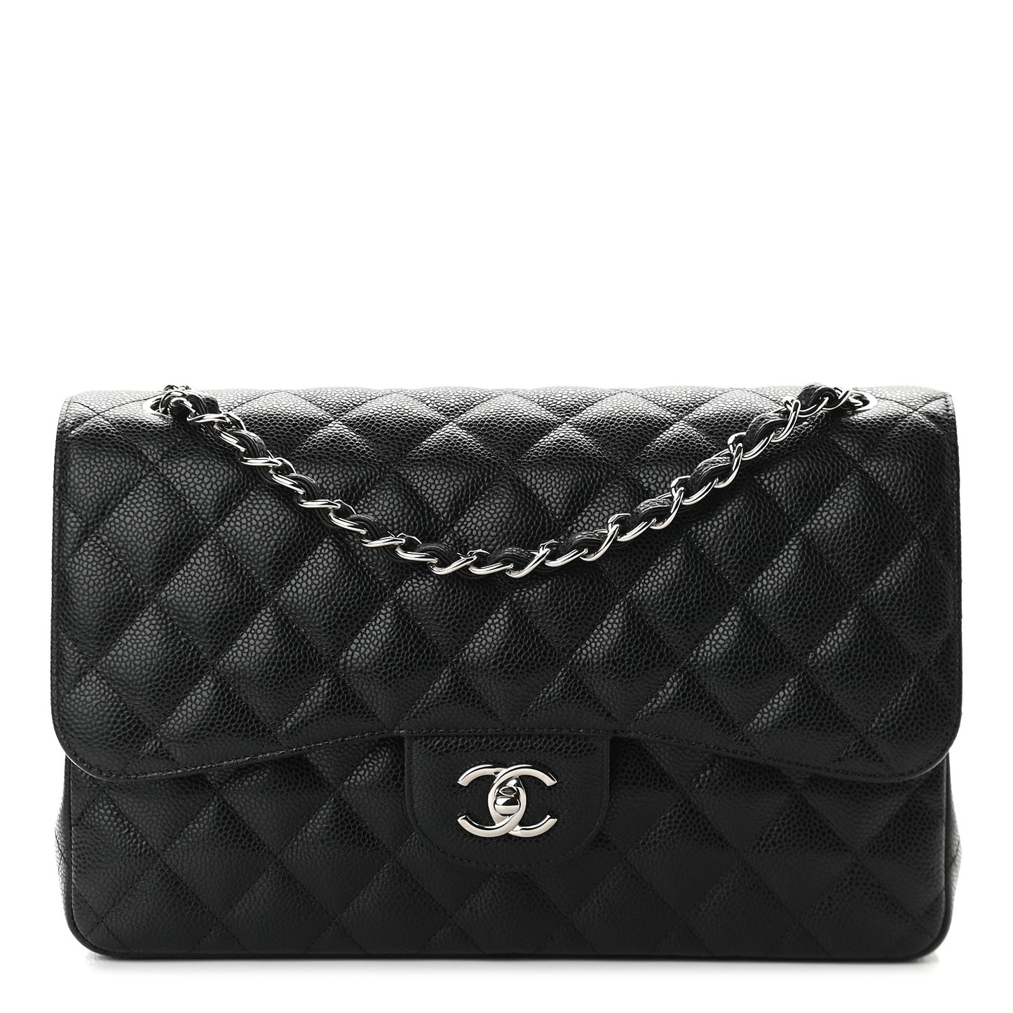 Caviar Quilted Jumbo Double Flap Black