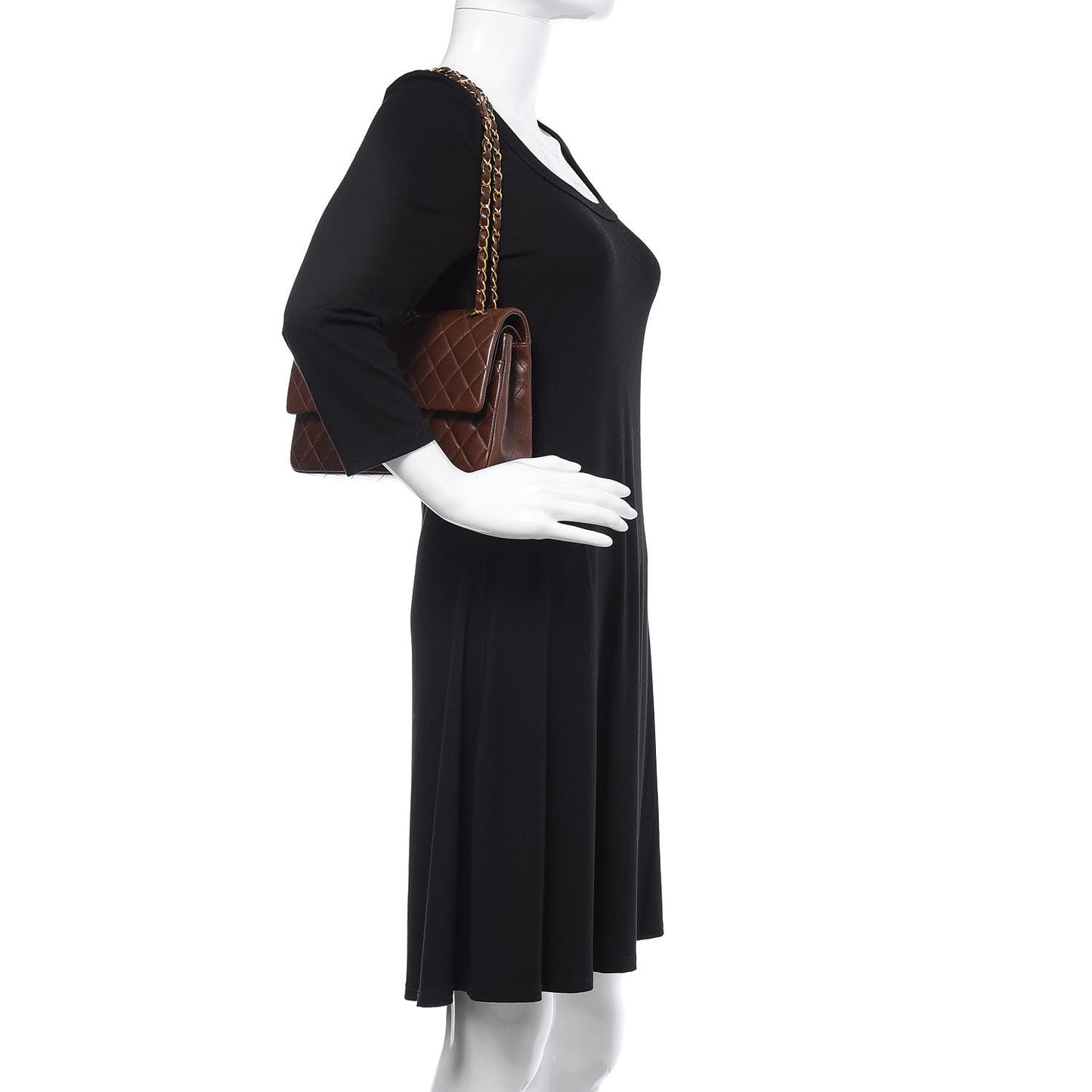 Lambskin Quilted Medium Double Flap Brown