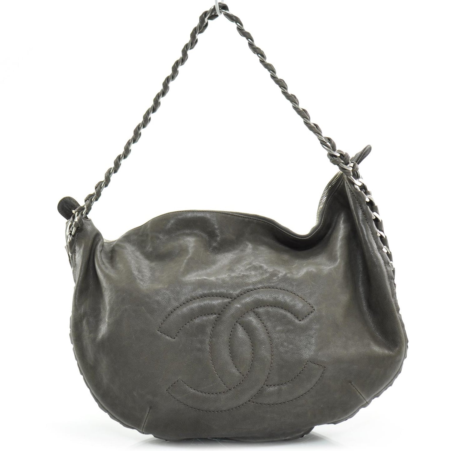 Leather Modern Chain Hobo Brown