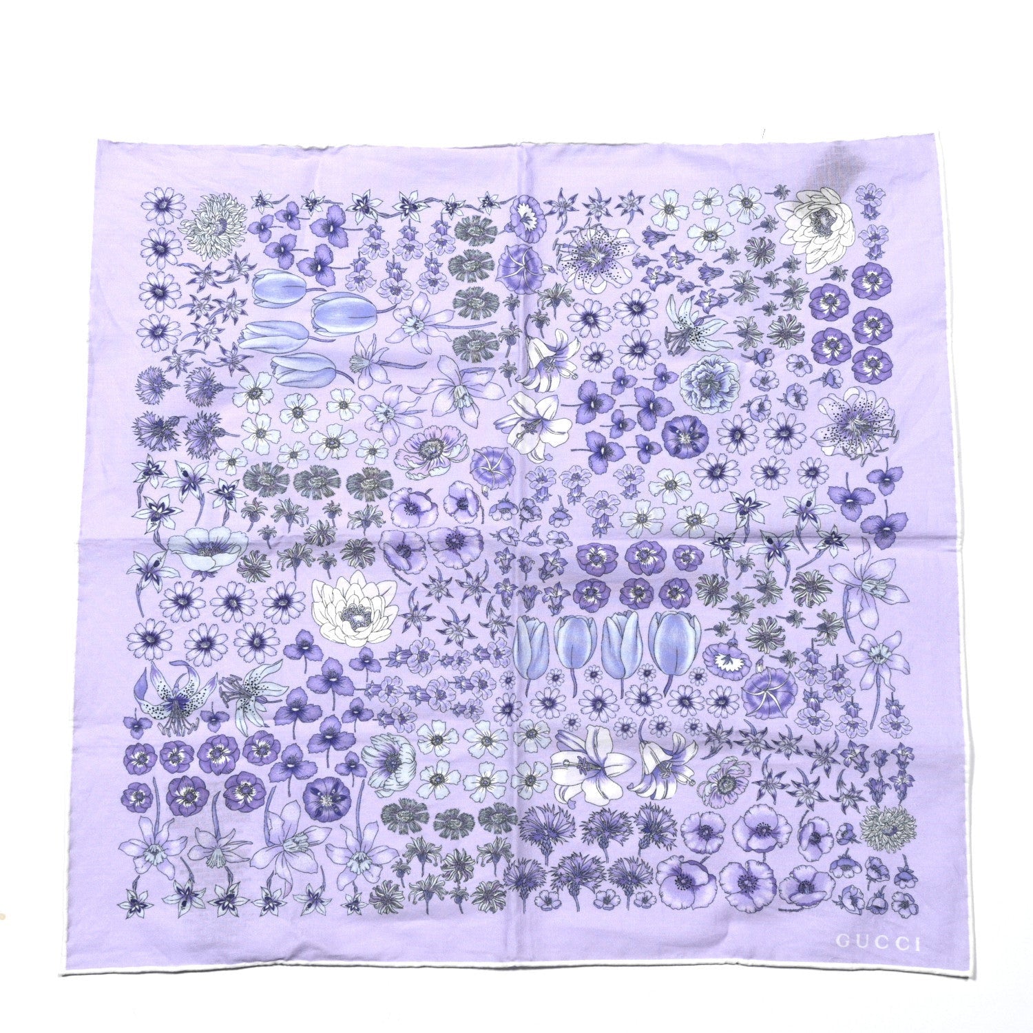 Gucci Cotton Floral Square Scarf Purple 1 of 3
