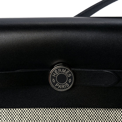 Hermes Military Toile Vache Hunter Herbag Zip Retourne 20 Ecru Black 6 of 8