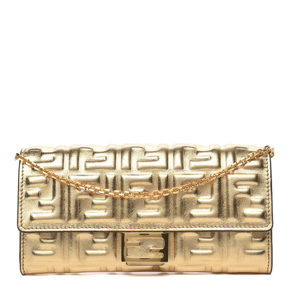 Fendi Vitello Catalan Mirror FF 1974 Embossed Continental Wallet on Chain Gold 1 of 9