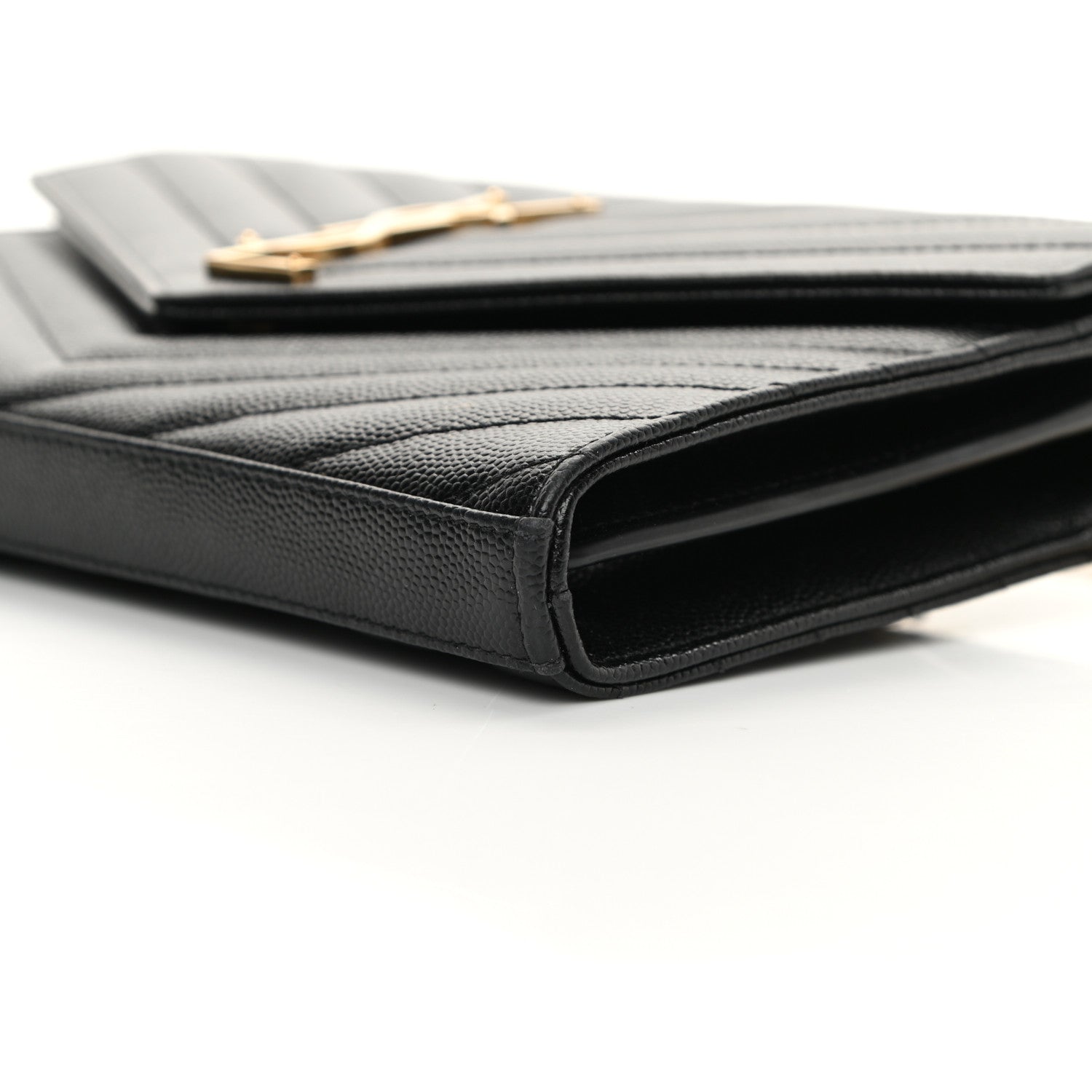 Saint Laurent Grain De Poudre Matelasse Chevron Monogram Chain Wallet Black 11 of 15