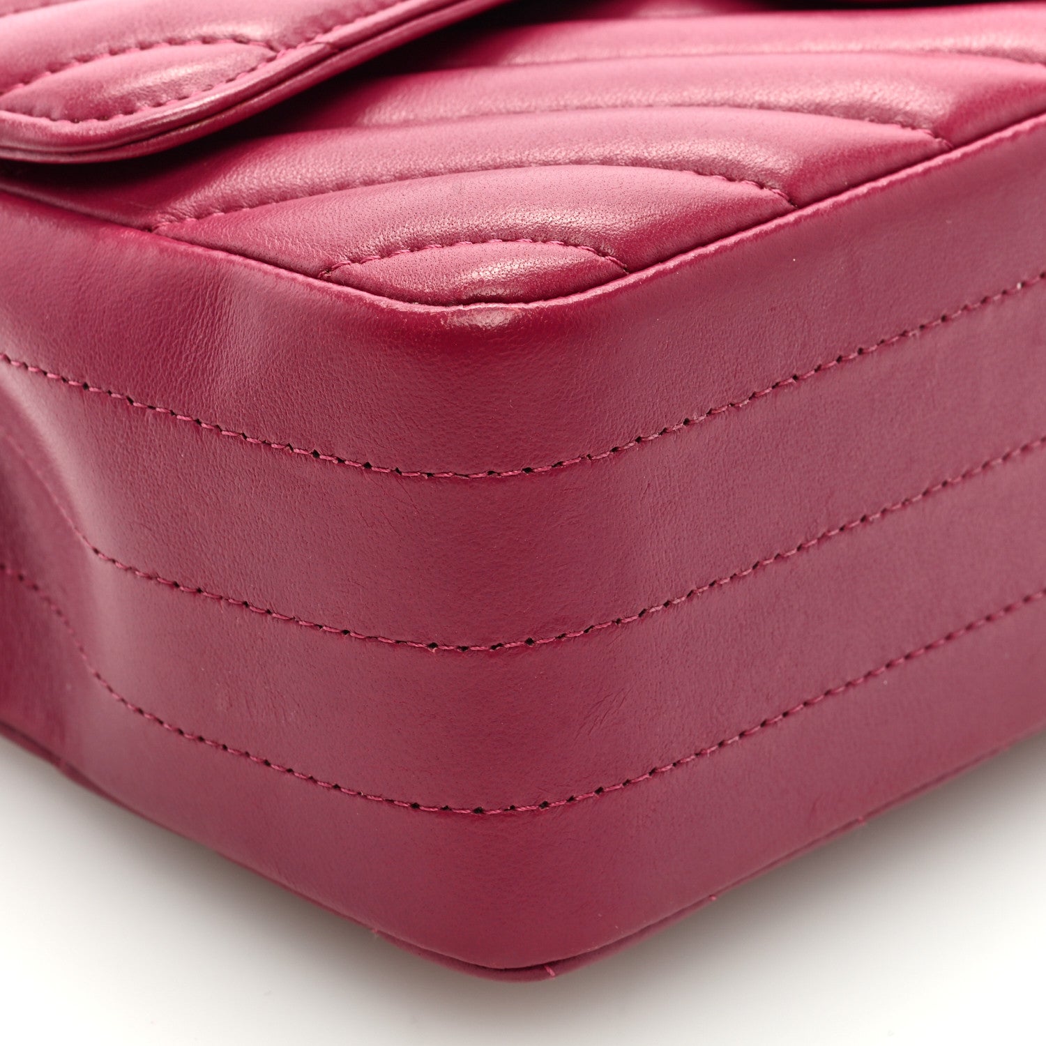 Chanel Lambskin Chevron Quilted Mini Rectangular Flap Dark Pink 8 of 10