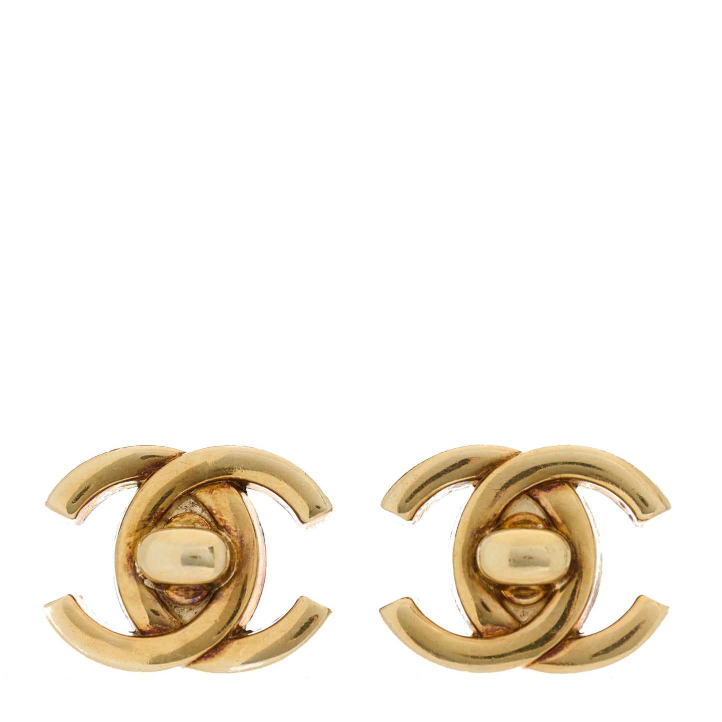 Metal CC Turnlock Clip On Earrings Gold