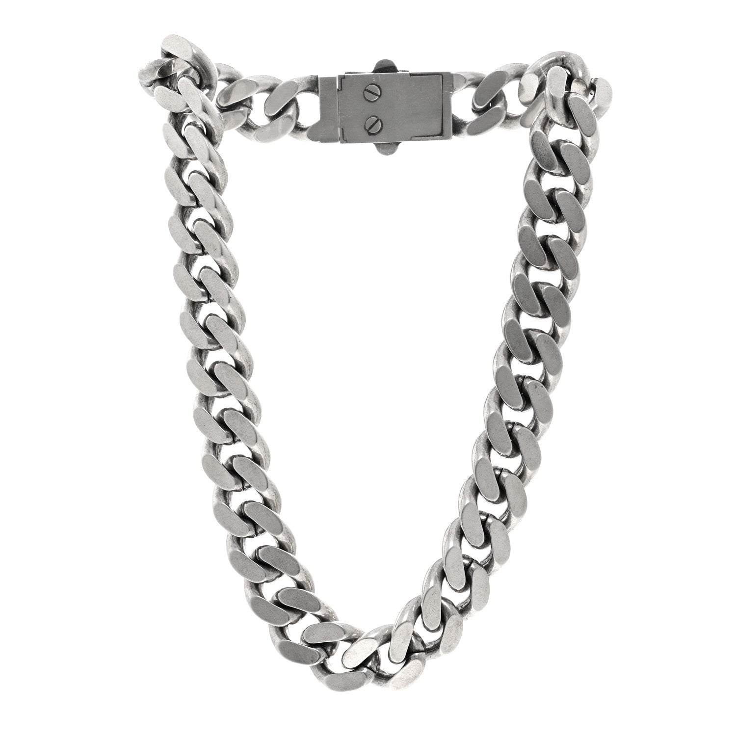 Saint Laurent Metal Curb Chain Necklace Oxidized Silver 3 of 4