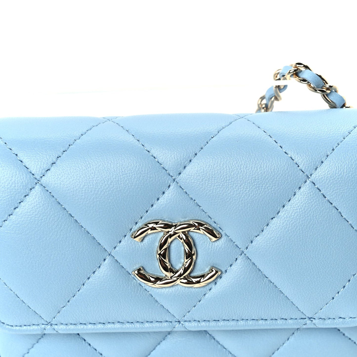Lambskin Quilted CC Clutch With Chain Light Blue