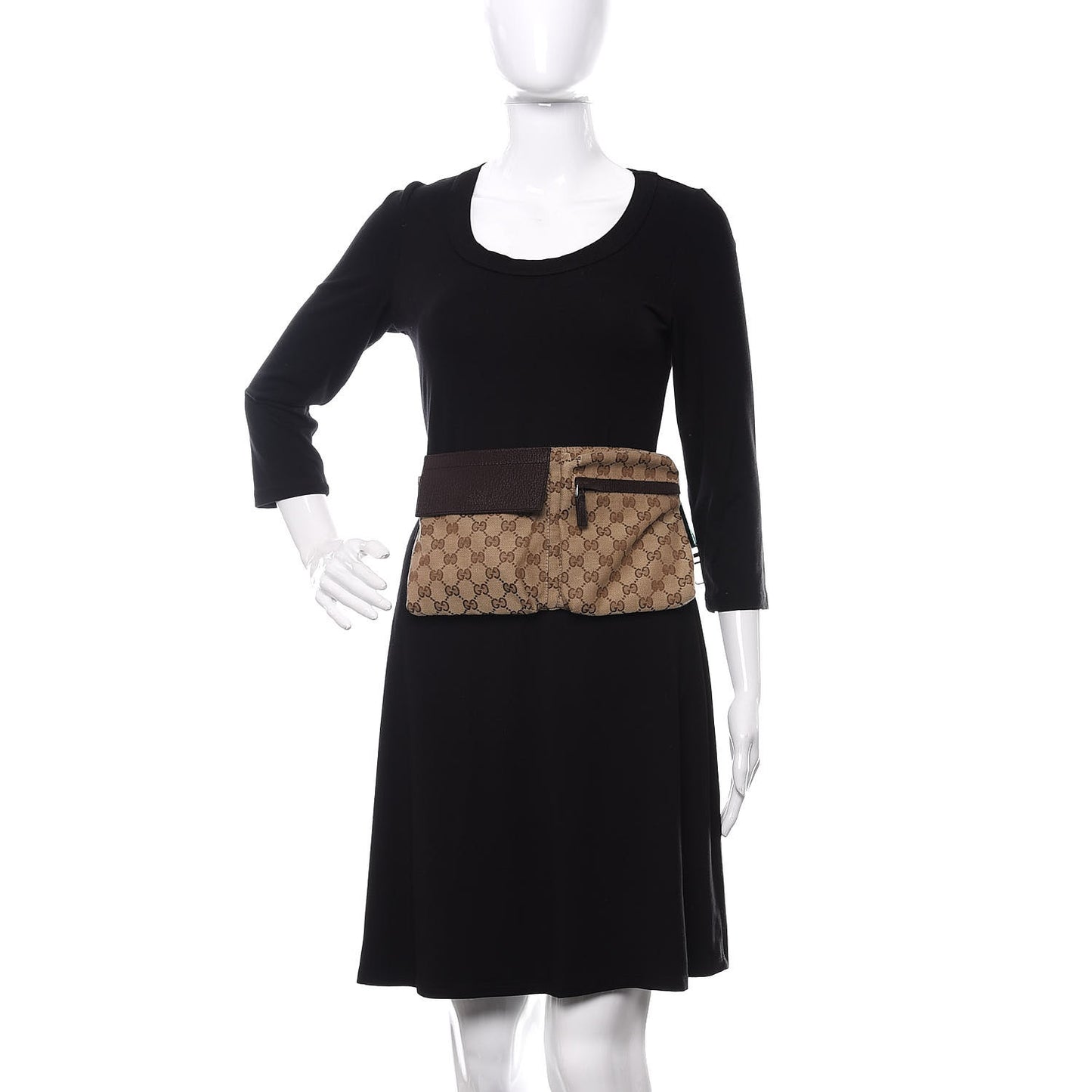 GG Monogram Double Pocket Belt Bag Dark Brown