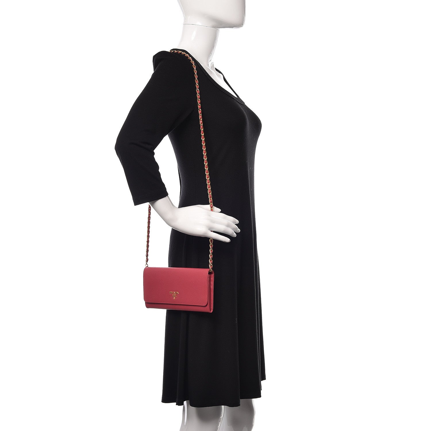 Prada Saffiano Metal Oro Chain Wallet Peonia 2 of 10