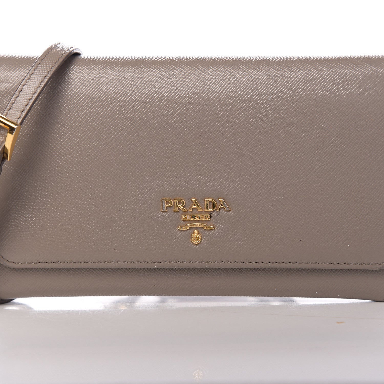 Prada Saffiano Metal Flap Wallet With Strap Argilla 9 of 9
