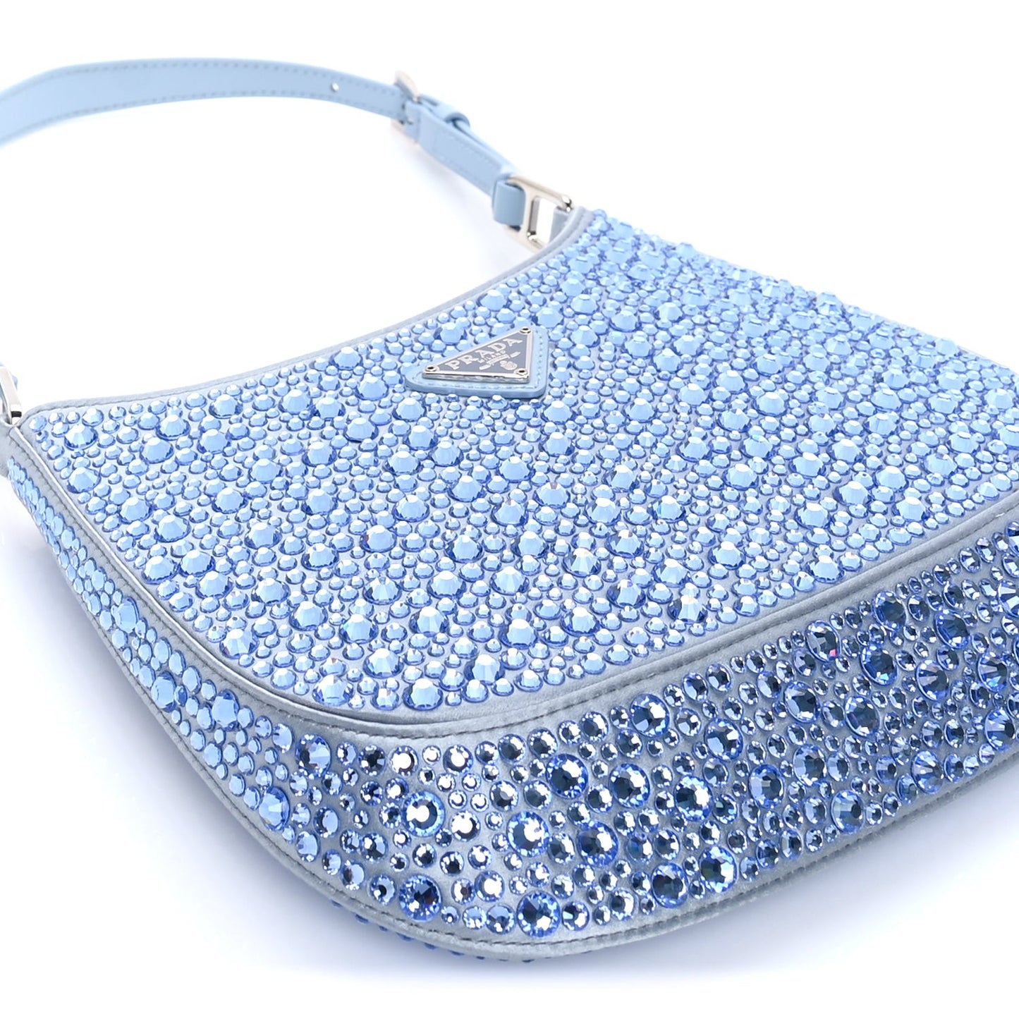 Satin Crystal Cleo Adjustable Strap Shoulder Bag  Celeste