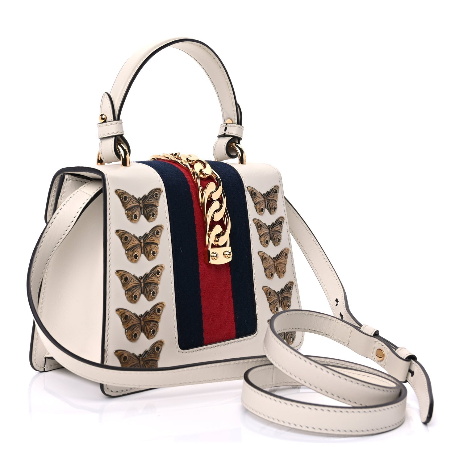 Gucci Calfskin Animal Studs Mini Sylvie Top Handle Bag White 2 of 8
