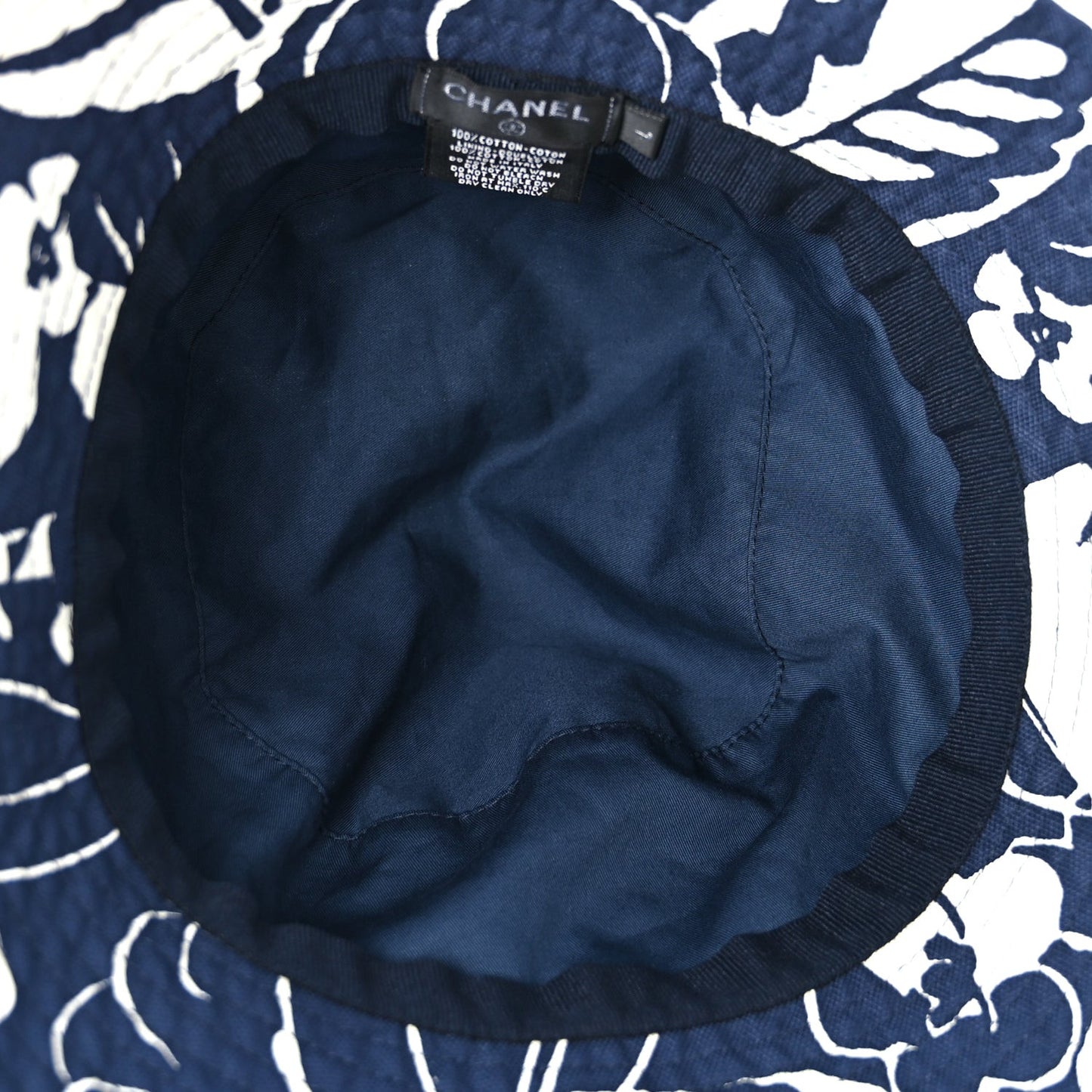 Cotton Canvas Bucket Hat L Navy Ivory