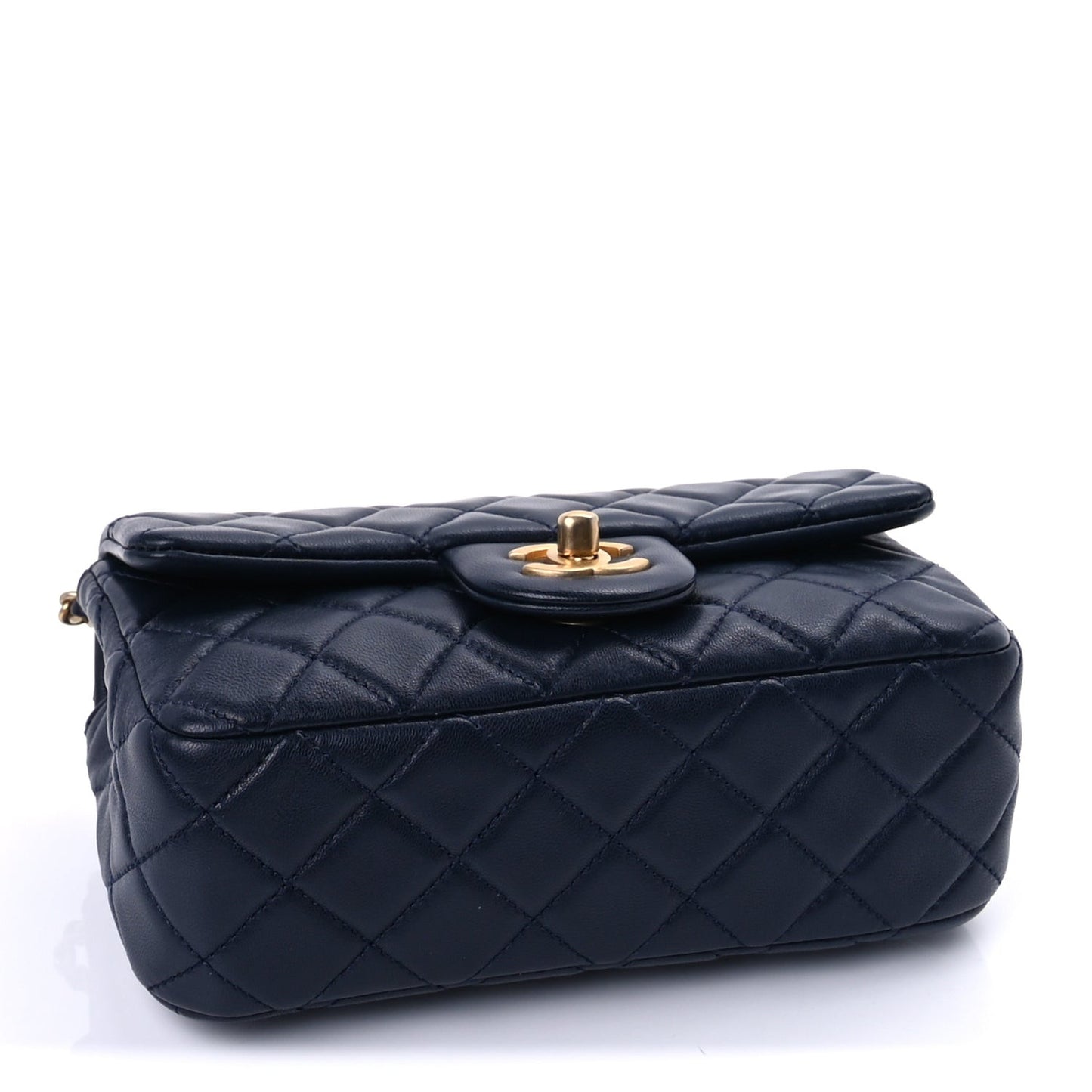 Lambskin Quilted Mini Rectangular Pearl Crush Flap Navy