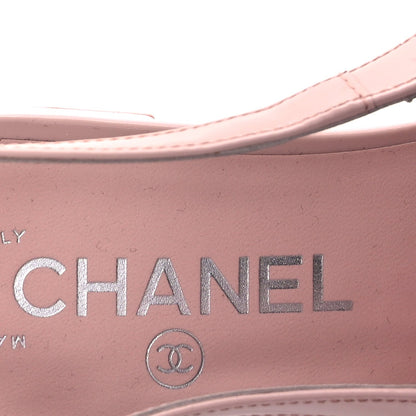 Chanel Patent Calfskin Cap Toe Slingback Flats 37.5  Light Pink 6 of 10