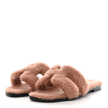 Hermes Woolskin Oran Sandals 35.5 Rose Aube 3 of 7