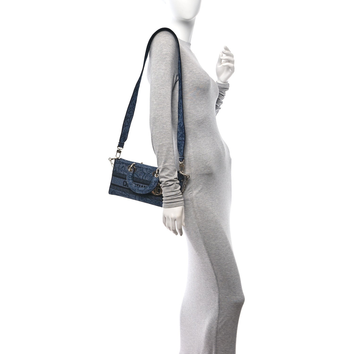 Christian Dior Canvas Toile De Jouy Embroidered Medium Lady D-Joy Blue Black 2 of 9