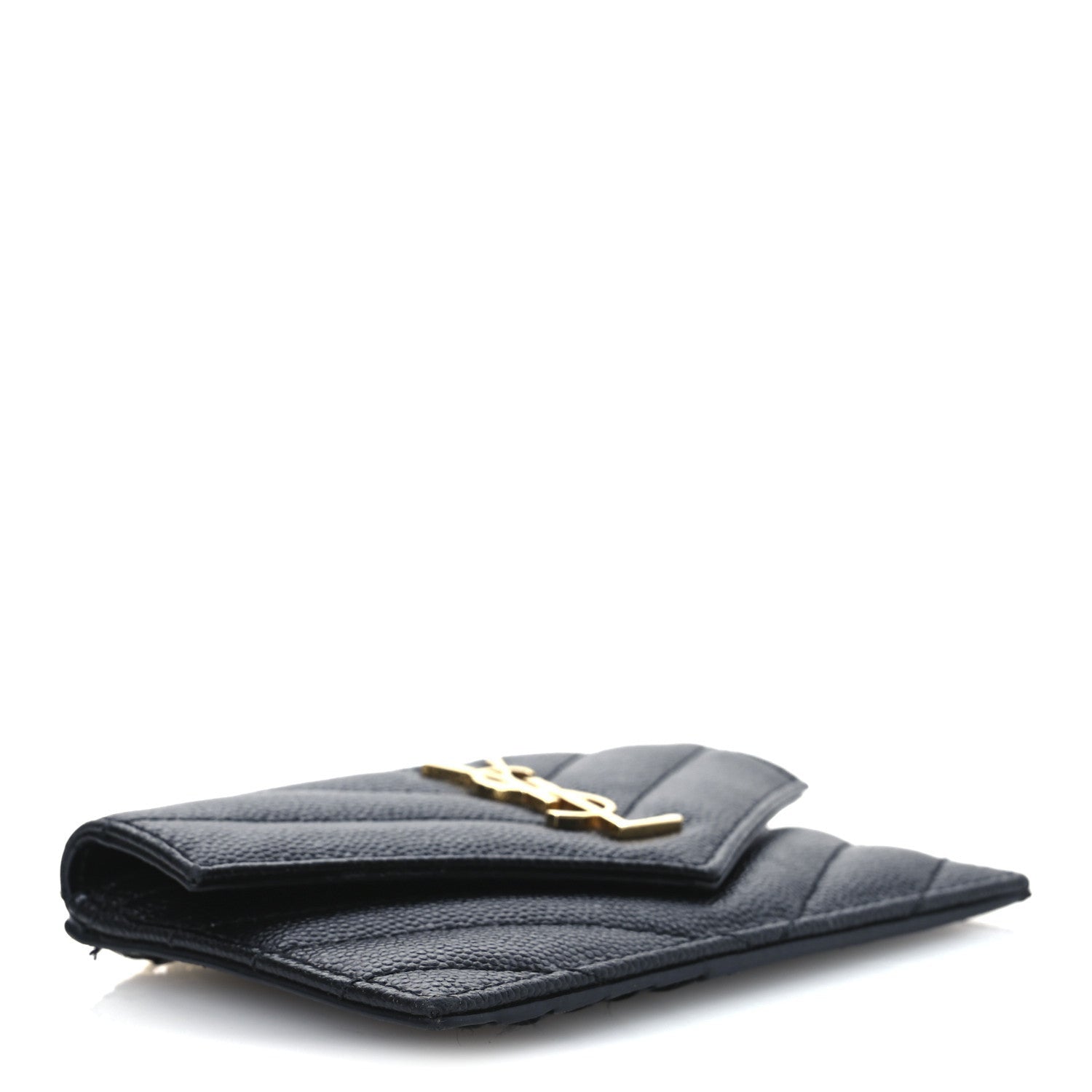 Saint Laurent Grain De Poudre Matelasse Chevron Monogram Compact Wallet Black 4 of 7
