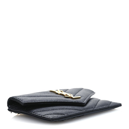 Saint Laurent Grain De Poudre Matelasse Chevron Monogram Compact Wallet Black 4 of 7