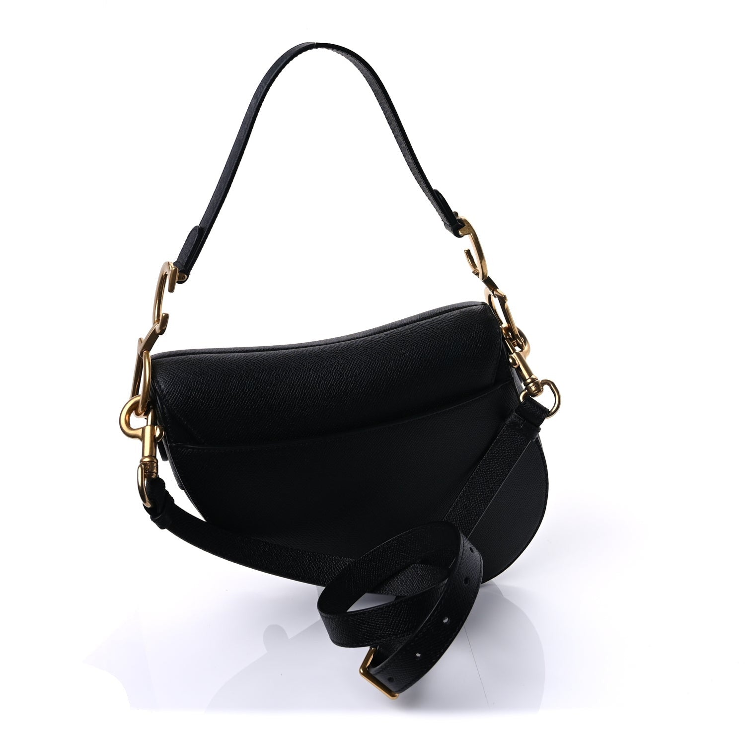 Christian Dior Grained Calfskin Saddle Bag With Strap Black 2 of 8