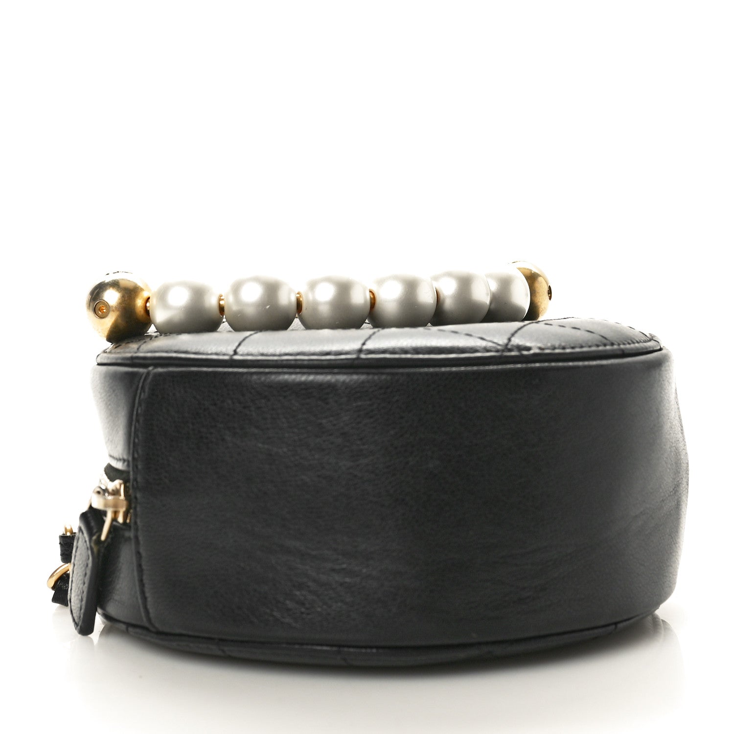 Chanel Goatskin Quilted Chic Pearls Chain Round Clutch With Chain Black 5 of 9