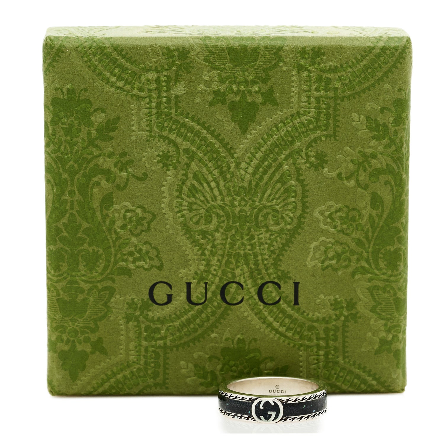 Gucci Sterling Silver Enamel Interlocking G Band Ring 65 11 Black 6 of 6