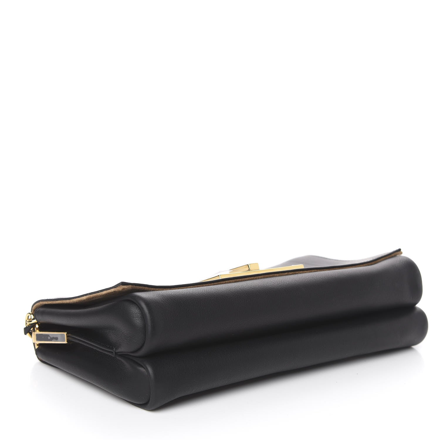 Fendi Calfskin Paris Pequin Small Shoulder Bag Black 4 of 10